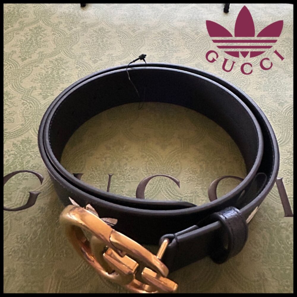 NWT Gucci x Adidas GG Marmont Leather Belt Black/White 85/34 Italy 406831